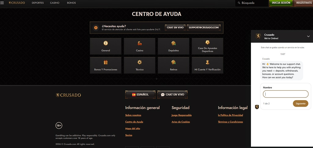 Asistencia de Crusado Casino