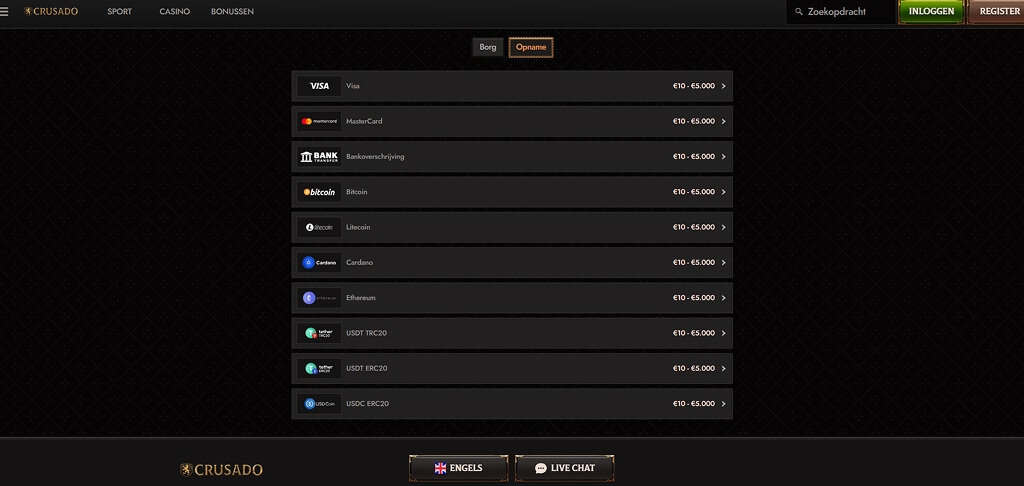 Betaalmethoden bij Crusado Casino