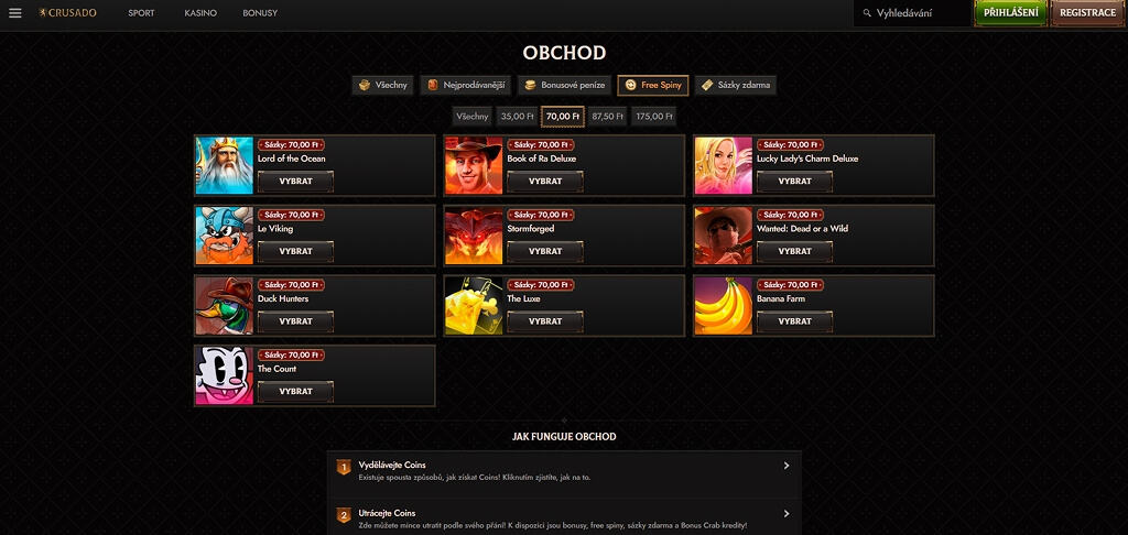 Bonusový obchod kasina Crusado