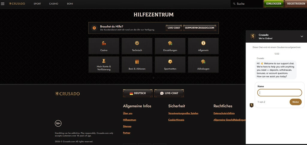 Crusado Casino Kontaktieren Sie uns
