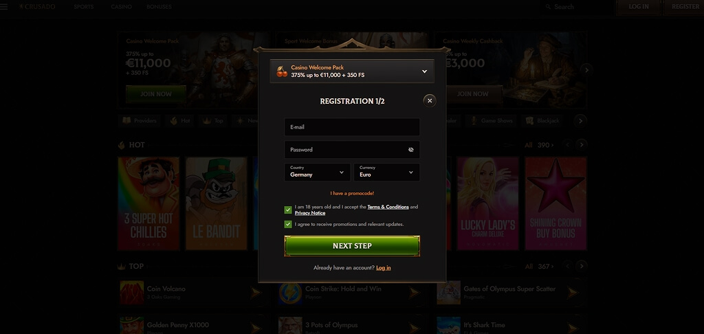 Crusado Casino Registration