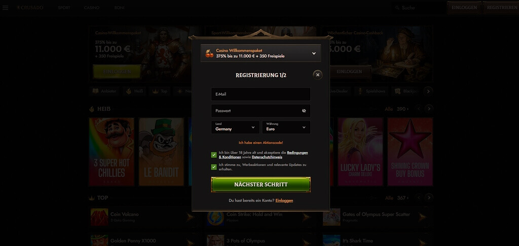 Crusado Casino Registrierung