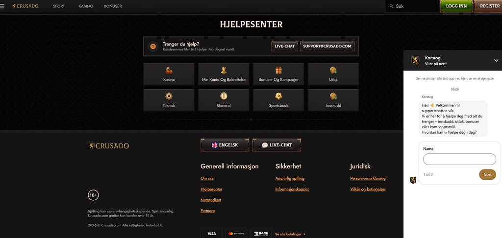 Crusado Kasino Kontakt oss