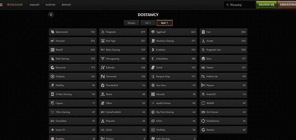Dostawcy gier kasynowych Crusado