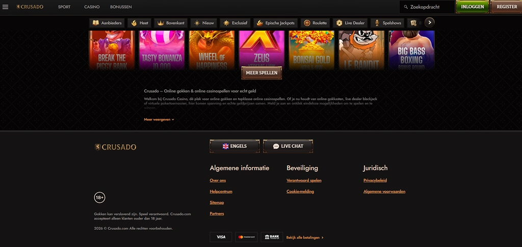 Interface van het Crusado Casino