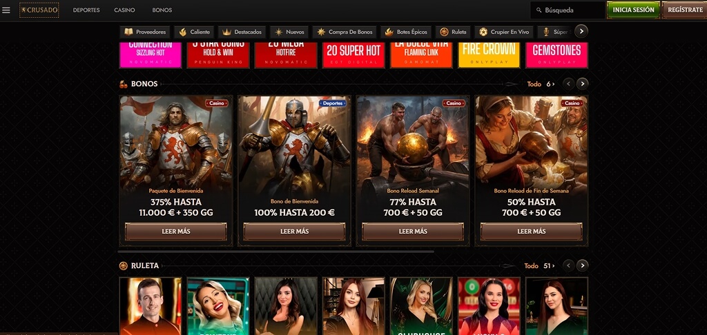 Interfaz del casino Crusado