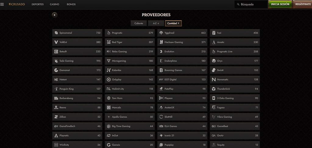 Proveedores de juegos de Crusado Casino